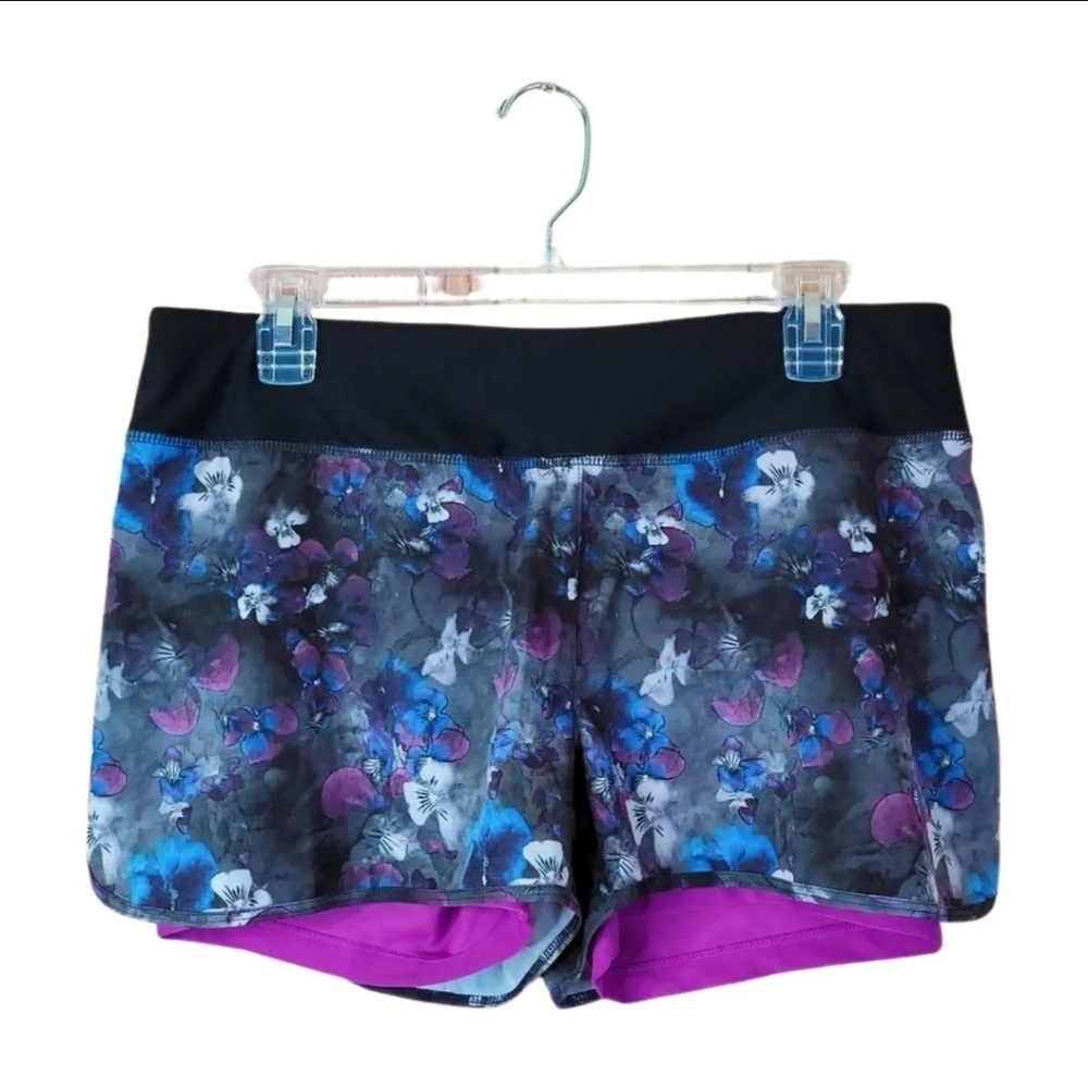 Mondetta Women's Floral Athletic Running Shorts - Black and Purple